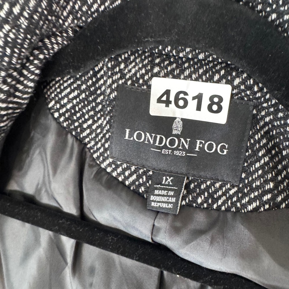 London Fog Womens 1X Tweed Car Coat Jacket Wool Blend Black White Quiet Luxury - Picture 12 of 12